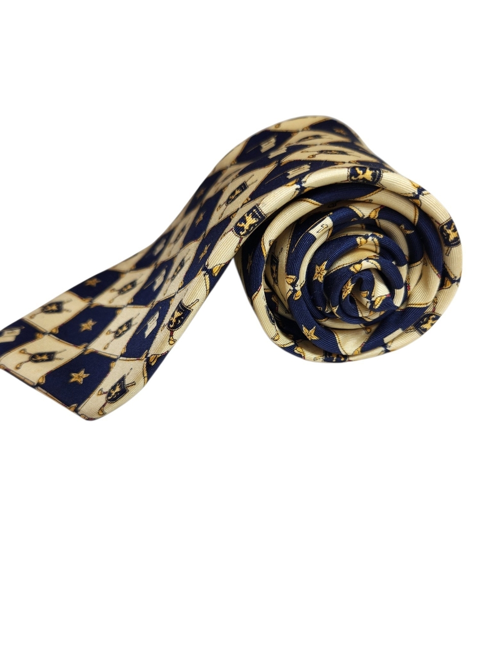 Vintage Tommy Hilfiger Golf Tie 100% Silk Made in USA Navy Cream Preppy 3.5" - Picture 2 of 11